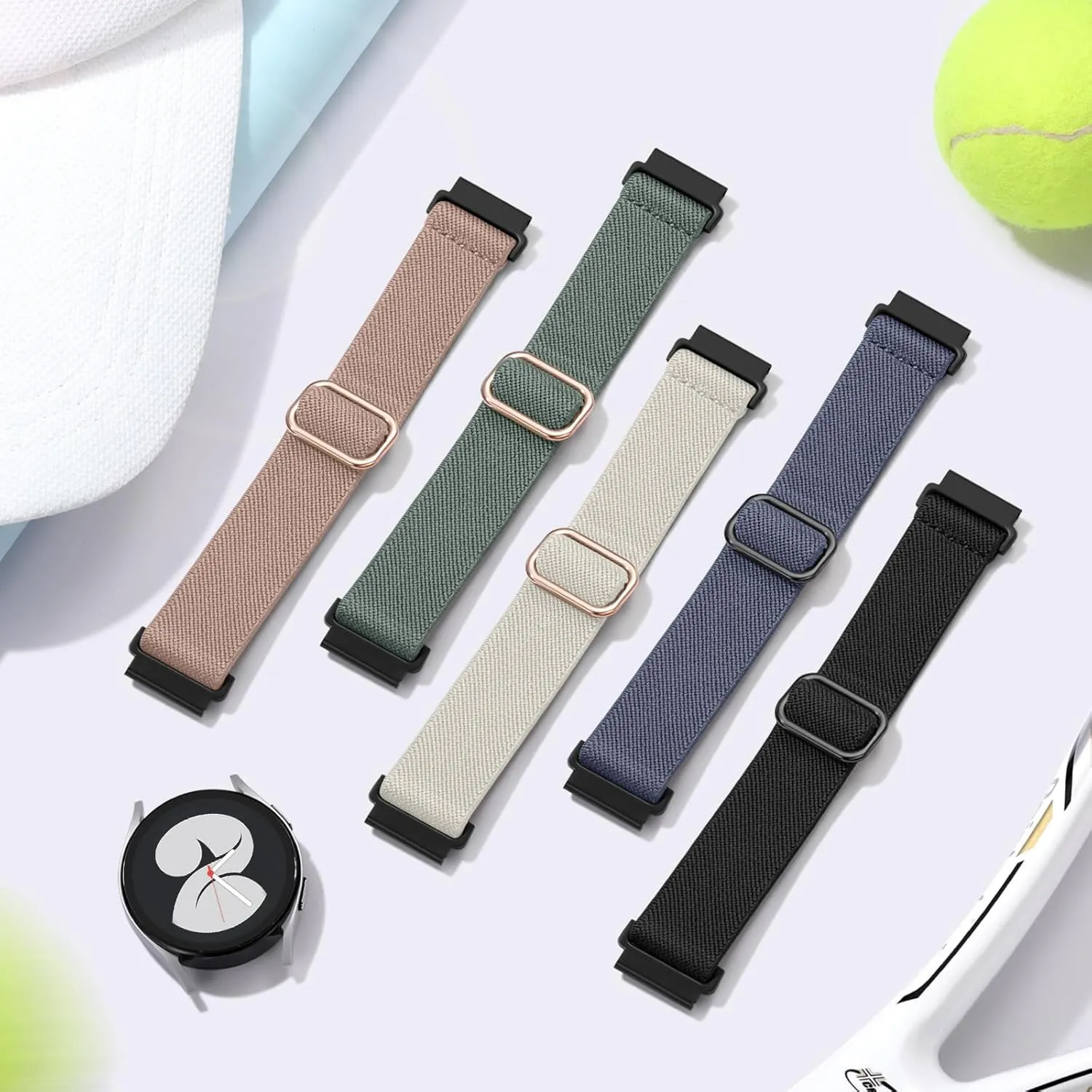 Lerobo 5 Pack Stretchy Bands Compatible with Samsung Galaxy Watch 7 6 5 4 FE Band 40mm 44mm 45mm/Watch 6 4 Classic 4 42mm 46mm 43mm 47mm/Active 2,20mm Soft Nylon Solo Loop Band Elastic Strap