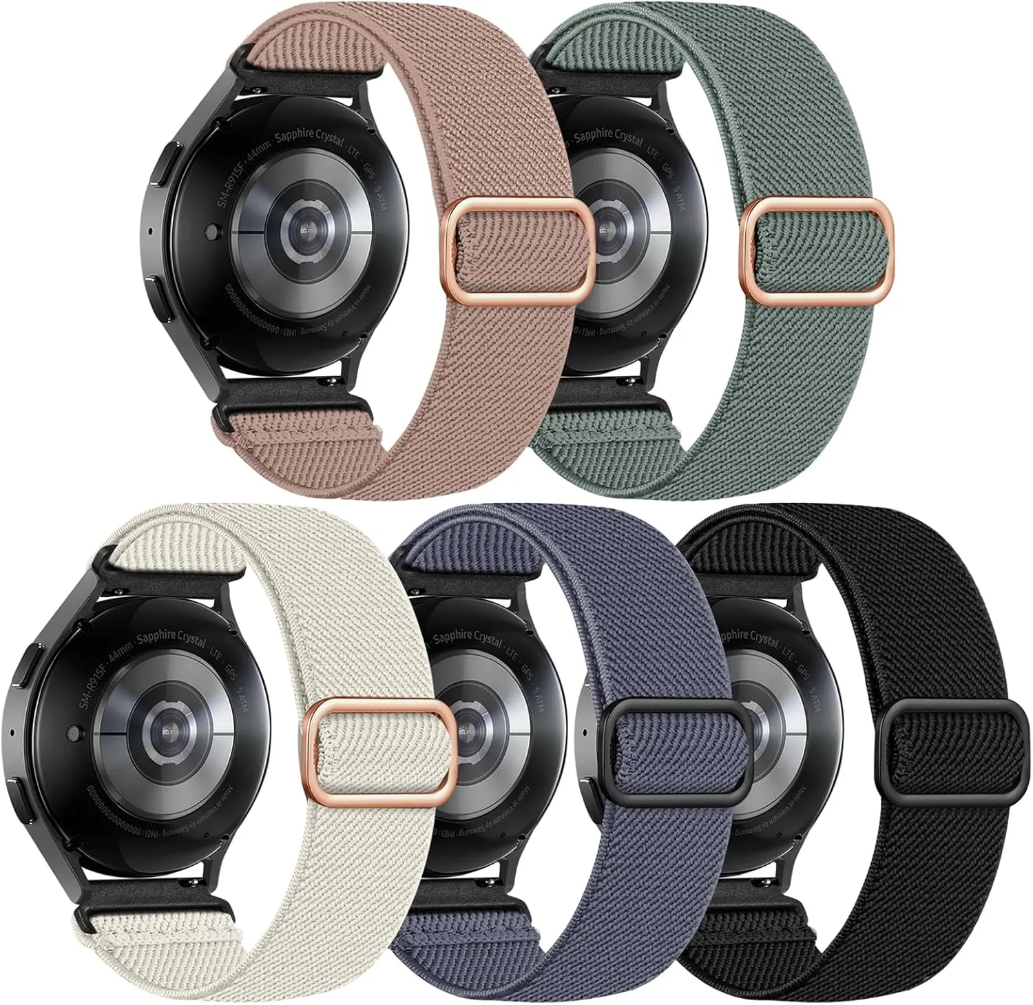 Lerobo 5 Pack Stretchy Bands Compatible with Samsung Galaxy Watch 7 6 5 4 FE Band 40mm 44mm 45mm/Watch 6 4 Classic 4 42mm 46mm 43mm 47mm/Active 2,20mm Soft Nylon Solo Loop Band Elastic Strap