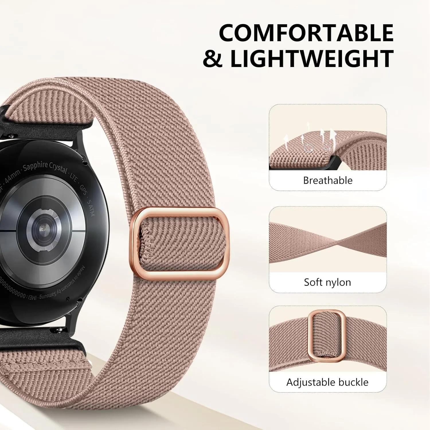 Lerobo 5 Pack Stretchy Bands Compatible with Samsung Galaxy Watch 7 6 5 4 FE Band 40mm 44mm 45mm/Watch 6 4 Classic 4 42mm 46mm 43mm 47mm/Active 2,20mm Soft Nylon Solo Loop Band Elastic Strap
