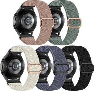 Lerobo 5 Pack Stretchy Bands Compatible with Samsung Galaxy Watch 7 6 5 4 FE Band 40mm 44mm 45mm/Watch 6 4 Classic 4 42mm 46mm 43mm 47mm/Active 2,20mm Soft Nylon Solo Loop Band Elastic Strap