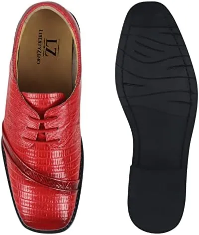 LIBERTYZENO Boys Lizard Print Genuine Leather Kids & Toddlers Lace Up Oxford Dress Shoes for Prom Graduation