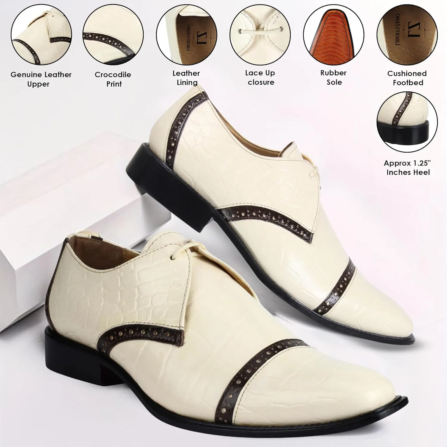 LIBERTYZENO Mens Wingtip Brogue Genuine Leather Adults Lace Up Oxford Dress Shoes for Easter Gift LS-1105