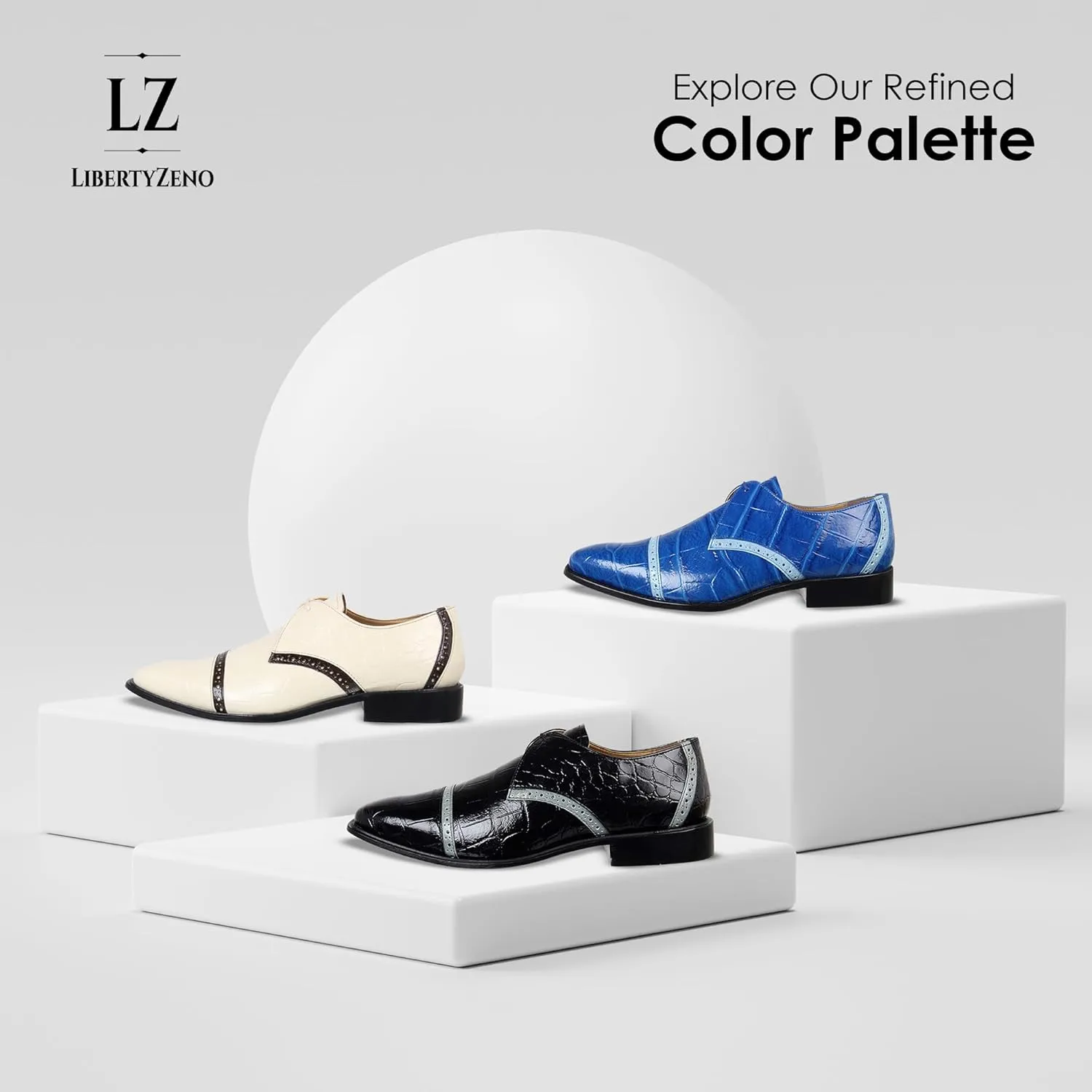 LIBERTYZENO Mens Wingtip Brogue Genuine Leather Adults Lace Up Oxford Dress Shoes for Easter Gift LS-1105