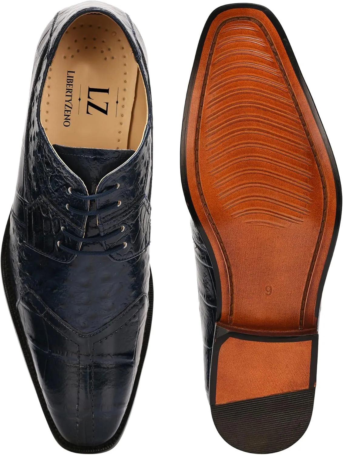 LIBERTYZENO Mens Wingtip Brogue Genuine Leather Adults Lace Up Oxford Dress Shoes for Easter Gift LS-1105