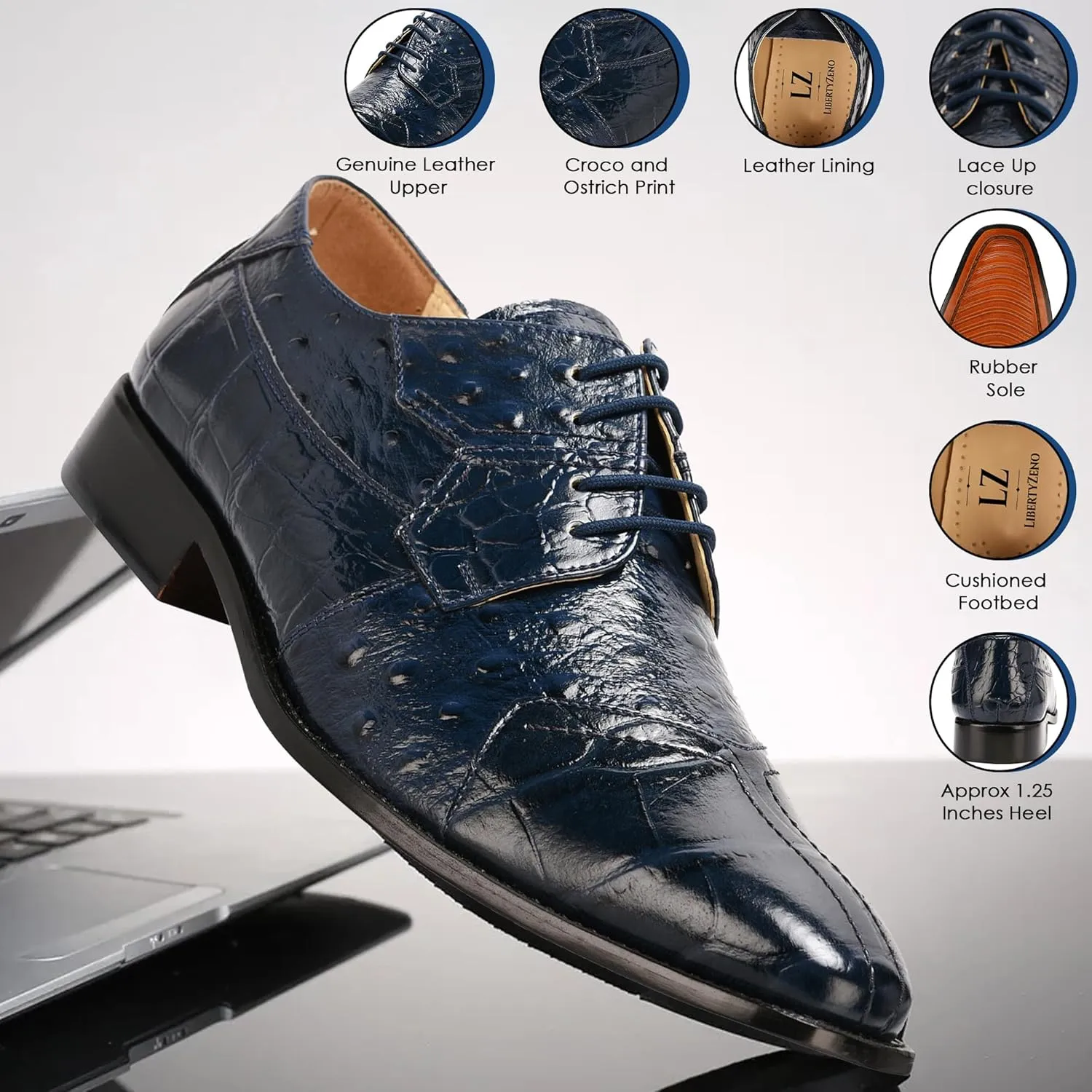 LIBERTYZENO Mens Wingtip Brogue Genuine Leather Adults Lace Up Oxford Dress Shoes for Easter Gift LS-1105
