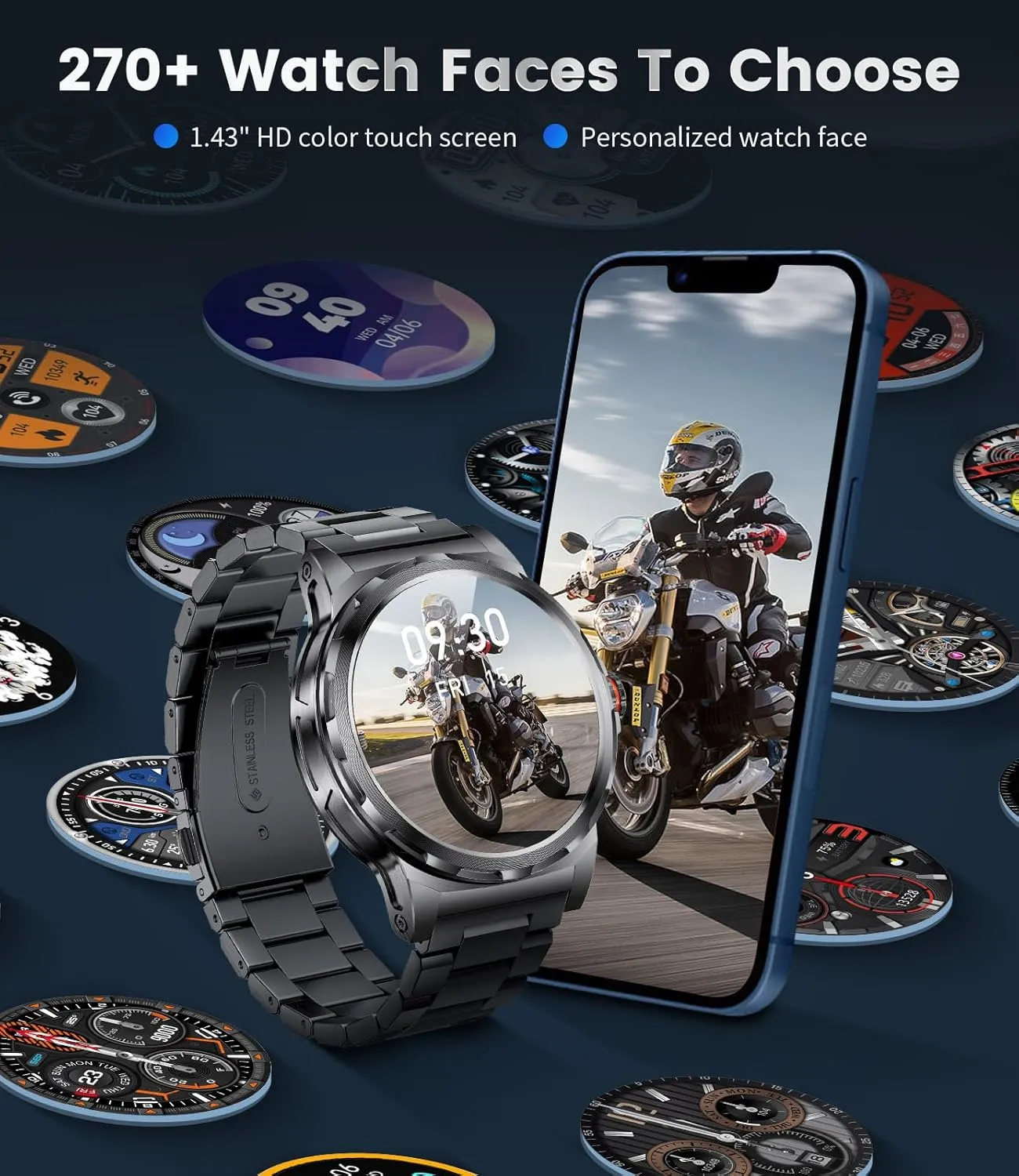 LIGE Military Smart Watch for Men(Answer/Make Call),1.43" HD AMOLED Rugged Smartwatch for iPhone Android Phone,Fitness Watch,Black Sport Watch with 120  Sport Modes/5ATM Waterproof