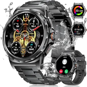 LIGE Military Smart Watch for Men(Answer/Make Call),1.43" HD AMOLED Rugged Smartwatch for iPhone Android Phone,Fitness Watch,Black Sport Watch with 120  Sport Modes/5ATM Waterproof