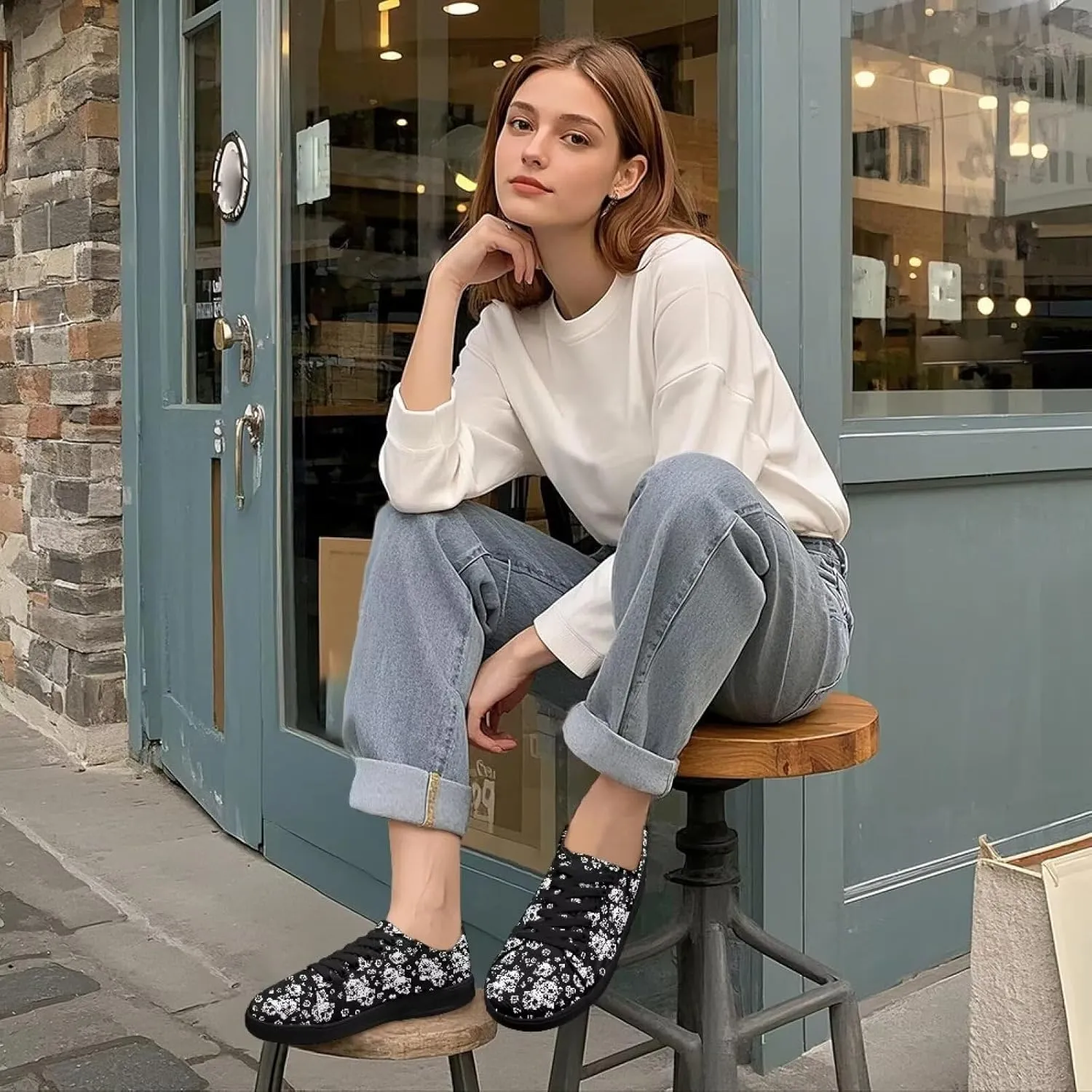 Low-Top Slip Ons Sneakers Canvas Women Black Platform Canvas Shoes Trendy Slip Ons Barefoot Shoes Fit Comfort 5.5-13.5