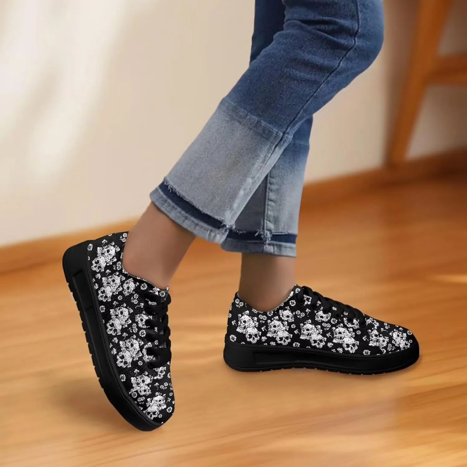 Low-Top Slip Ons Sneakers Canvas Women Black Platform Canvas Shoes Trendy Slip Ons Barefoot Shoes Fit Comfort 5.5-13.5