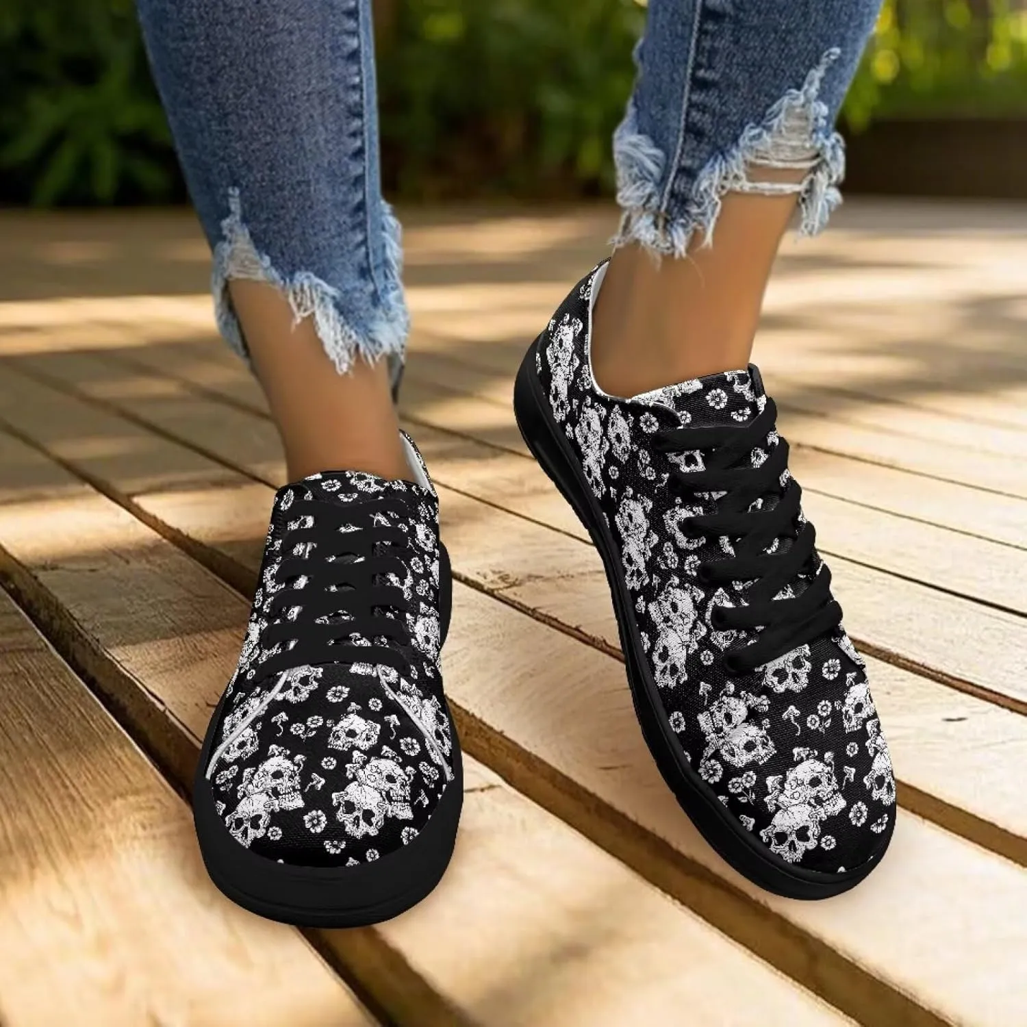 Low-Top Slip Ons Sneakers Canvas Women Black Platform Canvas Shoes Trendy Slip Ons Barefoot Shoes Fit Comfort 5.5-13.5