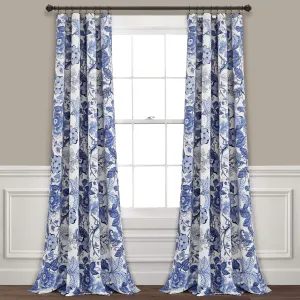 Lush Decor Sydney Light Filtering Window Curtain Panels, Pair, 52" W x 84" L, Navy & White - Botanical Garden - Country Cottage Home Decor - Floral Curtains for Bedroom, Living Room, & Dining Room