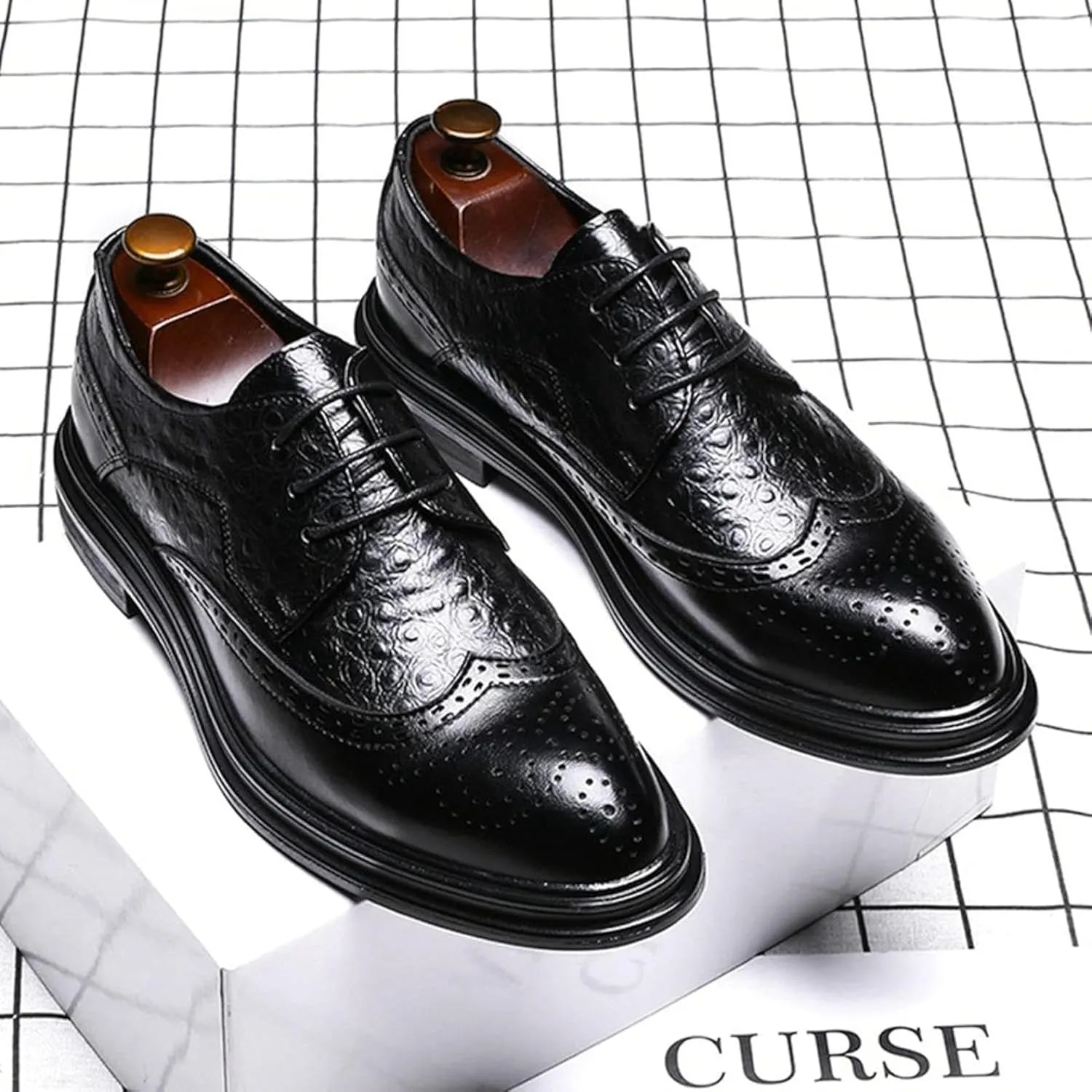 Men's Casual Formal Shoes, Autumn and Winter Lace up Formal Shoes, British Leather Low Cut Shoes, Gentlemen's Oxbow Shoes, 9, Black