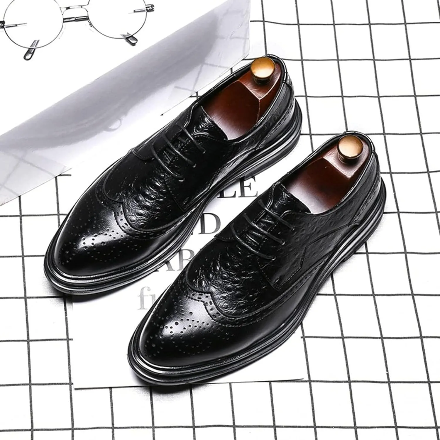 Men's Casual Formal Shoes, Autumn and Winter Lace up Formal Shoes, British Leather Low Cut Shoes, Gentlemen's Oxbow Shoes, 9, Black