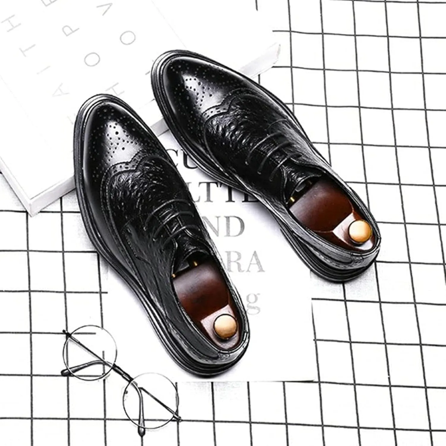 Men's Casual Formal Shoes, Autumn and Winter Lace up Formal Shoes, British Leather Low Cut Shoes, Gentlemen's Oxbow Shoes, 9, Black