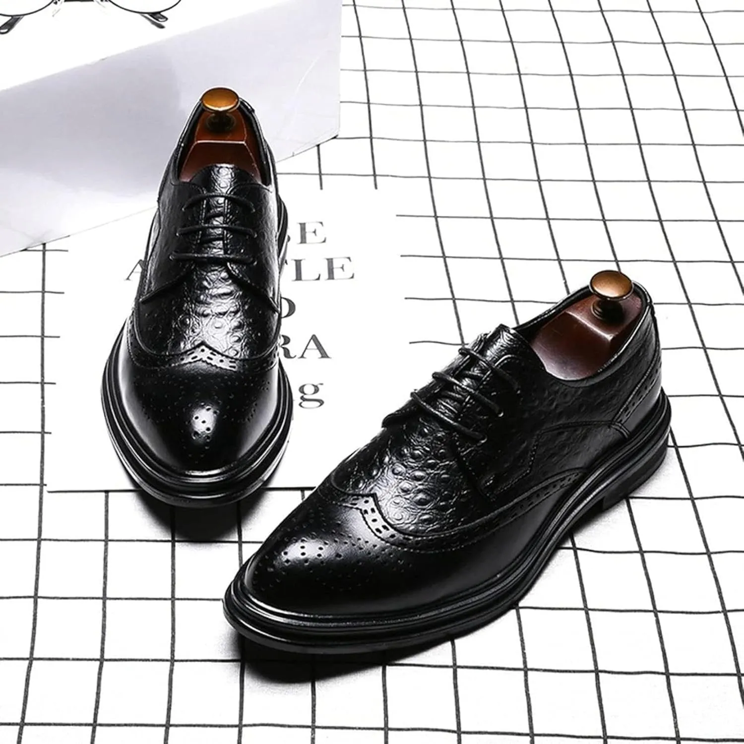 Men's Casual Formal Shoes, Autumn and Winter Lace up Formal Shoes, British Leather Low Cut Shoes, Gentlemen's Oxbow Shoes, 9, Black