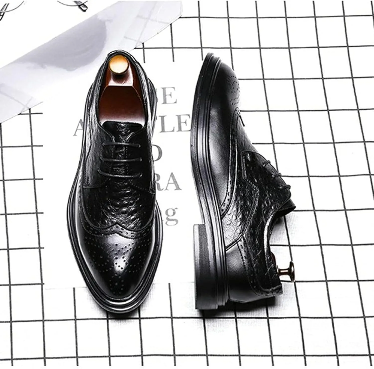 Men's Casual Formal Shoes, Autumn and Winter Lace up Formal Shoes, British Leather Low Cut Shoes, Gentlemen's Oxbow Shoes, 9, Black