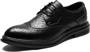 Men's Casual Formal Shoes, Autumn and Winter Lace up Formal Shoes, British Leather Low Cut Shoes, Gentlemen's Oxbow Shoes, 9, Black