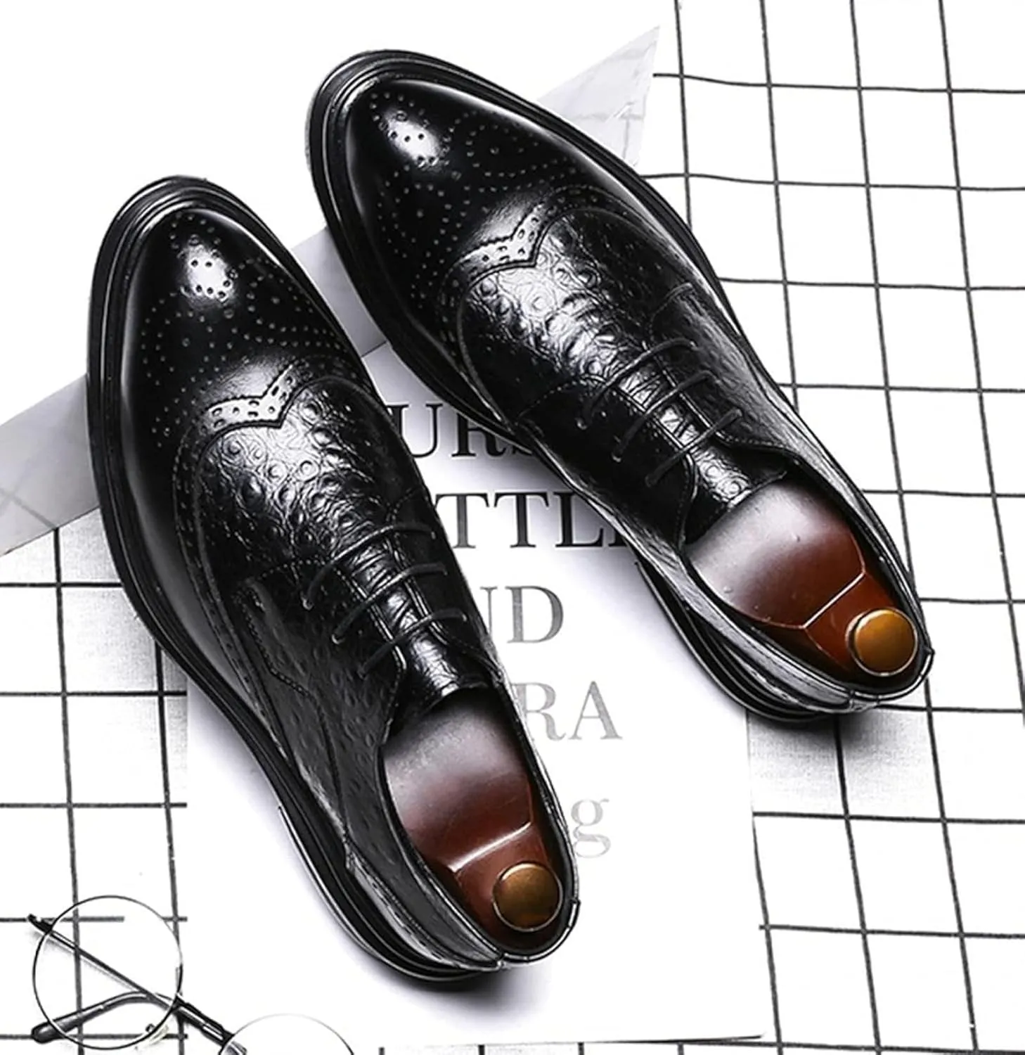 Men's Casual Formal Shoes, Autumn and Winter Lace up Formal Shoes, British Leather Low Cut Shoes, Gentlemen's Oxbow Shoes, 9, Black