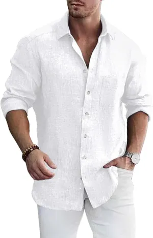 Men's Dress Long Sleeve Button Down Shirt Casual Beach Untuck Wrinkle Free Shirt