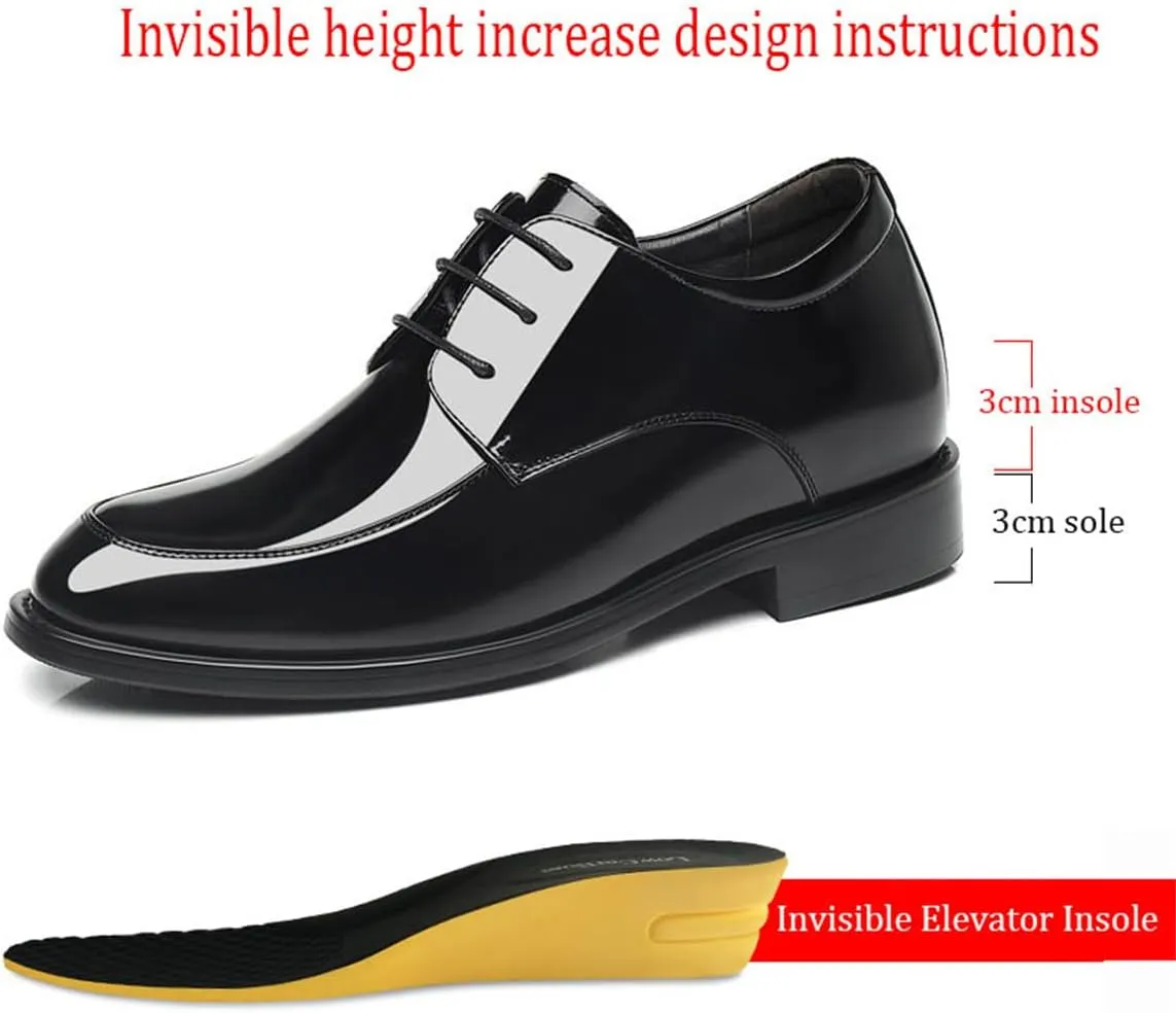 Mens Invisible Height Increasing Shoe Fashion Wedding Dress Shoes Leather Office Wedding Business Oxford for Gentlemen