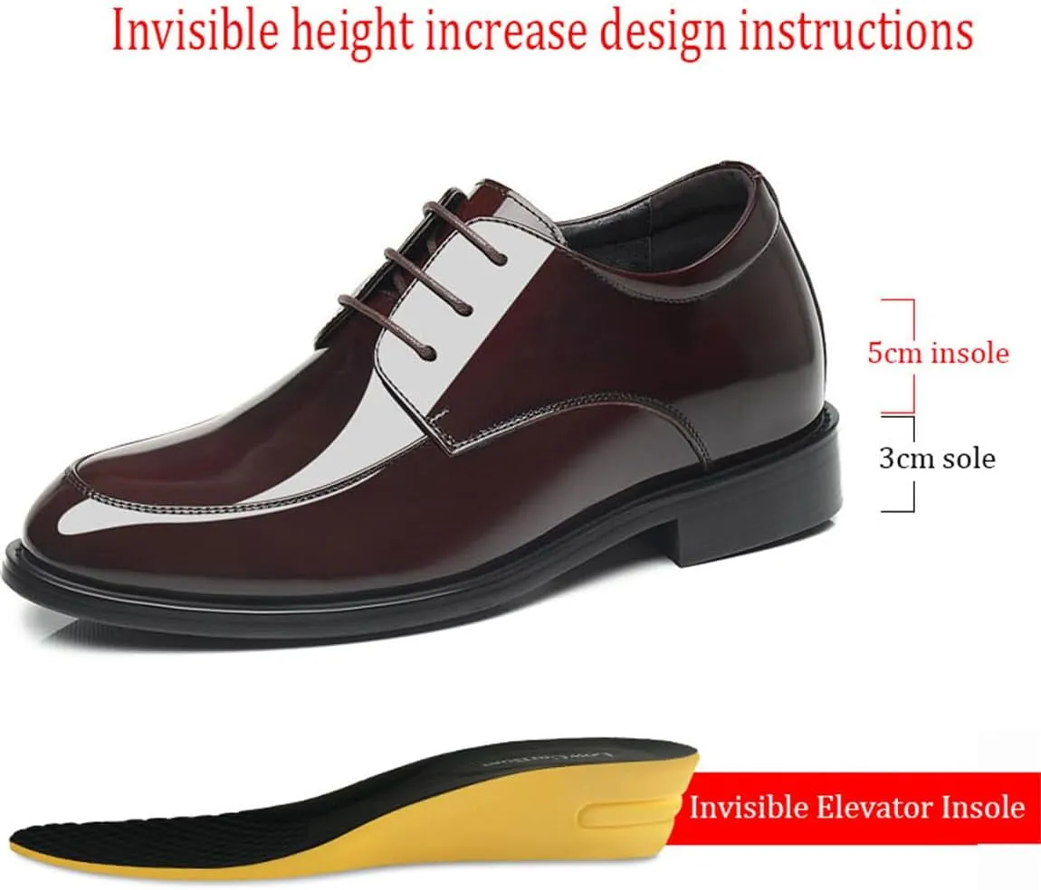 Mens Invisible Height Increasing Shoe Fashion Wedding Dress Shoes Leather Office Wedding Business Oxford for Gentlemen