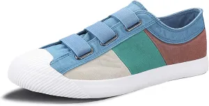 Men’s Low Top Canvas Walking Shoes,Slip on Casual Fashion Sneakers Retro Colorblock Casual Shoes