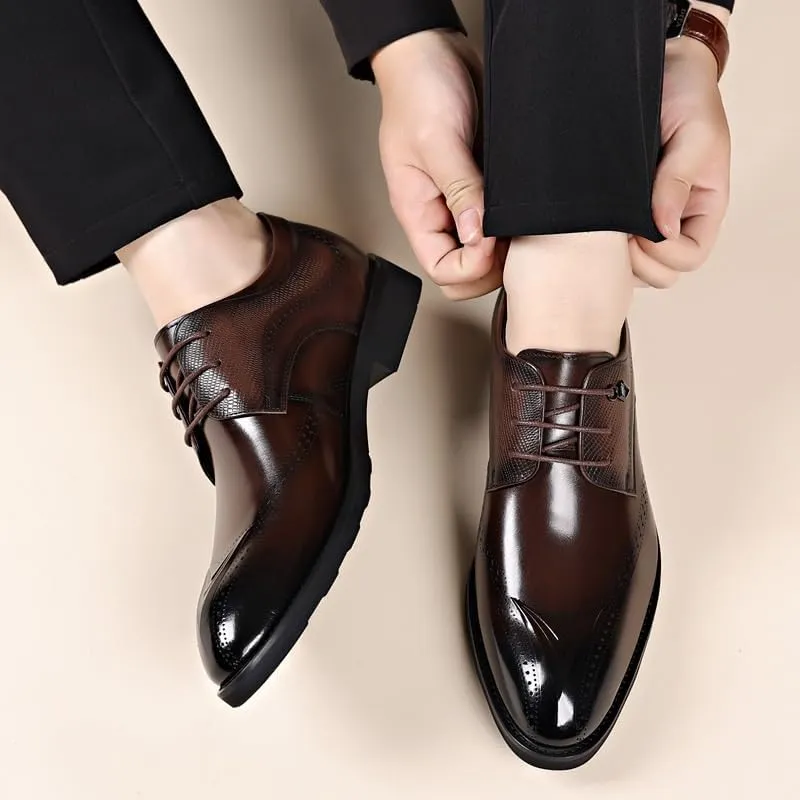 Mens Oxford Men's Leather Lace Up Classic Dress Shoes Fashion Luxury Crocodile Printed Pointed-Toe Oxfords Shoes for Men Comfortable Non Slip Business Formal Wedding Formal Shoes Dress Shoes