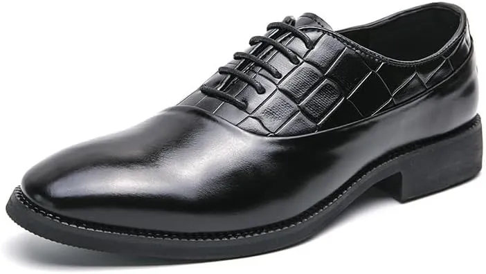 Men's Retro Leather Oxford Shoes - Pointed Toe Chunky Heel, Non-Slip Waterproof Business Dress Shoes