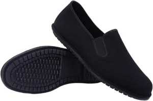 Men's Wide Slip-On Shoes Chinese Martial Arts Tai-Chi Old Beijing Kung Fu Canvas Flat Shoes, Soft Breathable Aesthetics Rubber Soled Slippers, Have A History of Thousands of Years