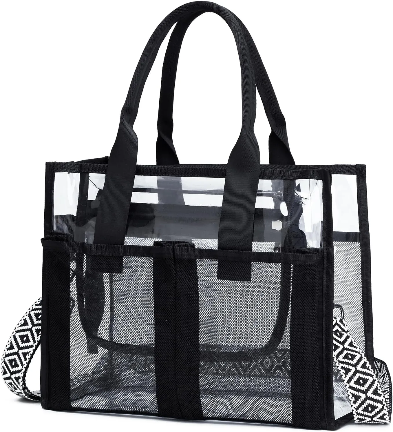 Mesh Beach Bag, Clear Bag for Stadium Events with Multiple Pockets for Sport Events, Concerts, Beach, Pool, Travel