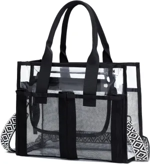 Mesh Beach Bag, Clear Bag for Stadium Events with Multiple Pockets for Sport Events, Concerts, Beach, Pool, Travel