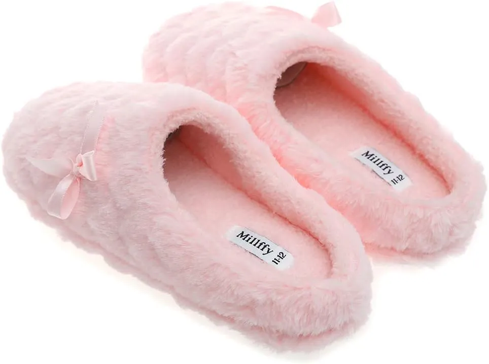 Millffy Womens Mens Indoor Slippers Winter Warm Fuzzy Plush Fur Anti-Slip House Bedroom Slippers