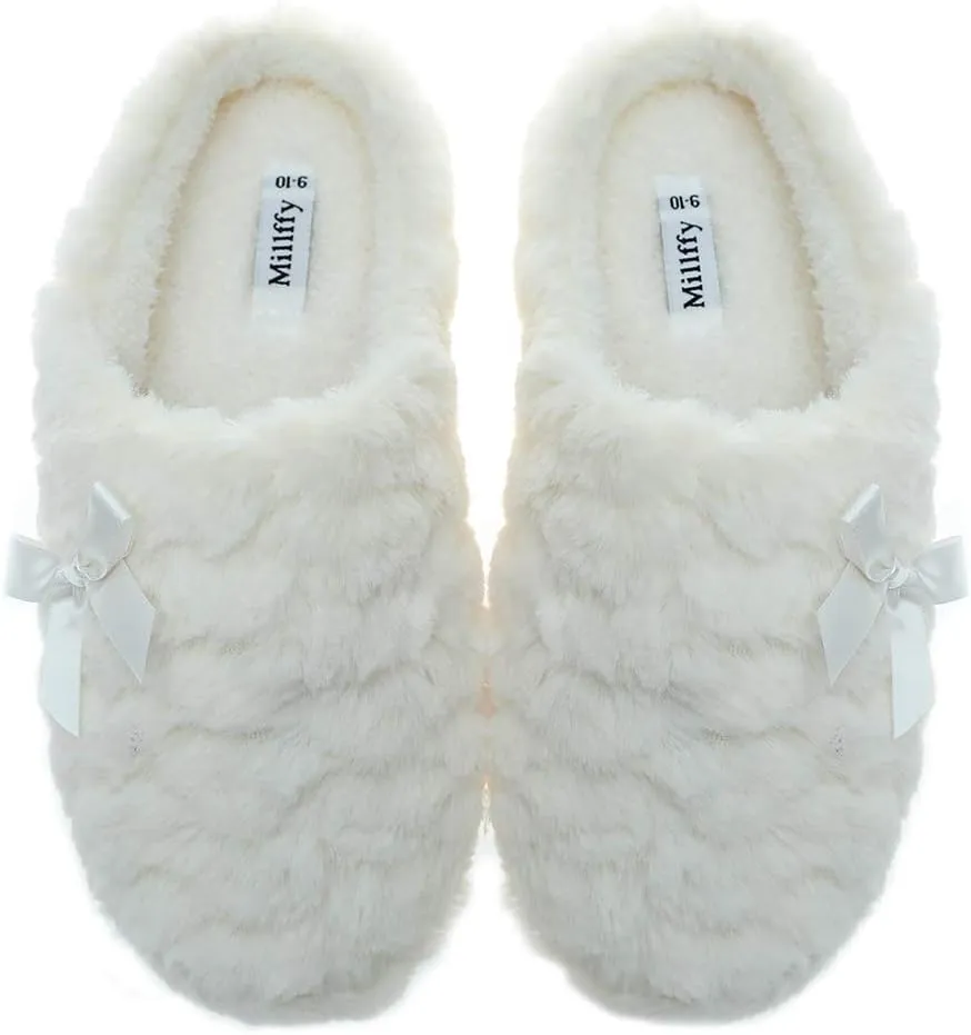Millffy Womens Mens Indoor Slippers Winter Warm Fuzzy Plush Fur Anti-Slip House Bedroom Slippers