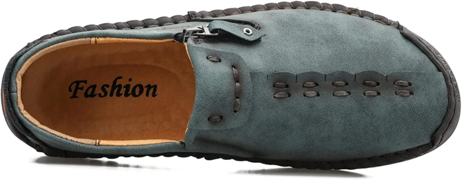 Minishion Anti Slip Shoes Men Zip Stitched Casual Slip ons 2102#
