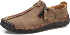 Minishion Anti Slip Shoes Men Zip Stitched Casual Slip ons 2102#