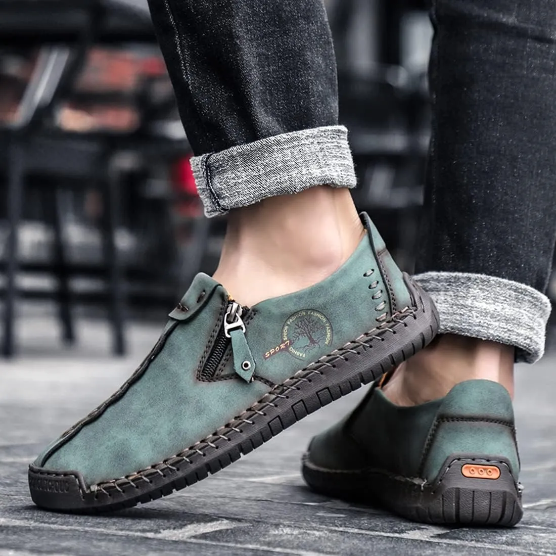 Minishion Anti Slip Shoes Men Zip Stitched Casual Slip ons 2102#