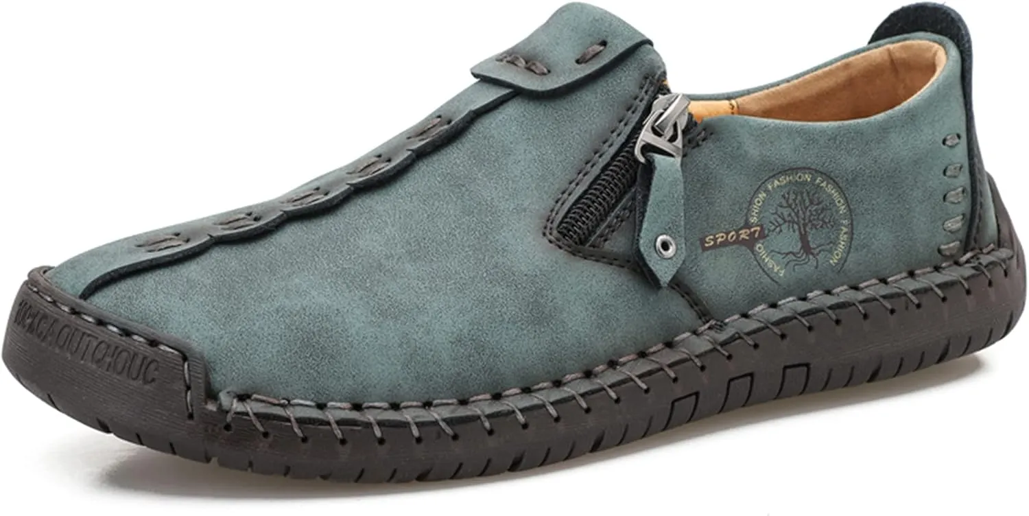 Minishion Anti Slip Shoes Men Zip Stitched Casual Slip ons 2102#