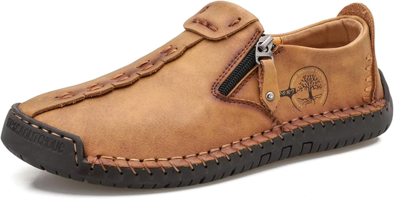 Minishion Anti Slip Shoes Men Zip Stitched Casual Slip ons 2102#