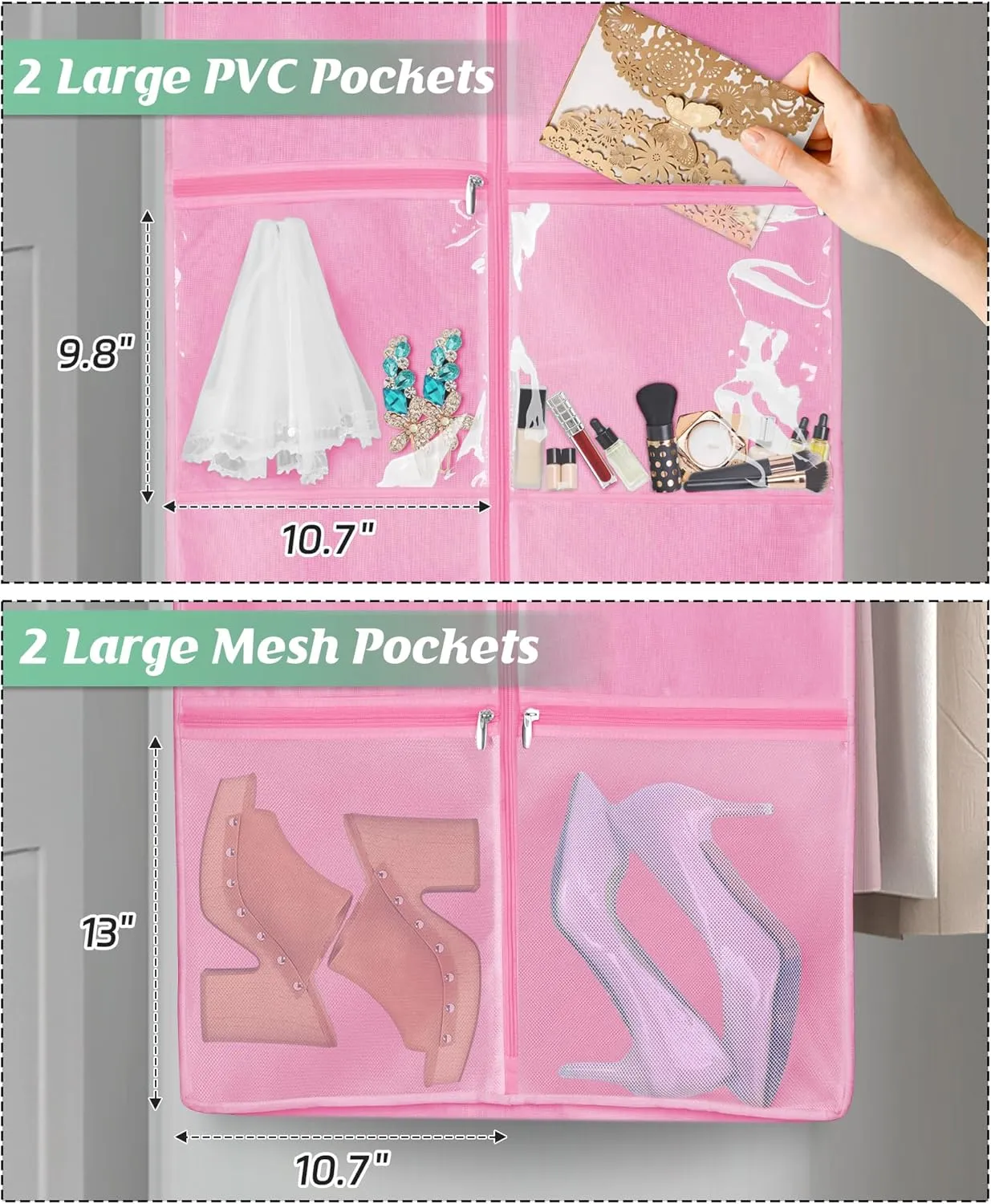 MISSLO Portable 65" Wedding Dress Garment Bag with Bride Tote Bag 8'' Gusseted Dress Bags for Gowns Long 4 Pockets Dress Cover for Women, Pink