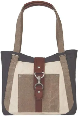 Mona B. Nora Sky Blue Upcycled Canvas Shoulder Bag and Finley Crossbody with Vegan Leather Trim MD-5905 (Nora-Shoulder Bag Cambridge)