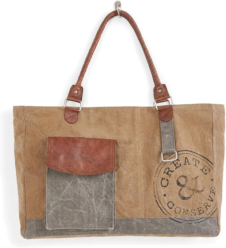 Mona B. Vintage Recycled Upcycled Canvas Create And Conserve with Vegan Leather Trim (Create and Conserve) (Shoulder Bag)