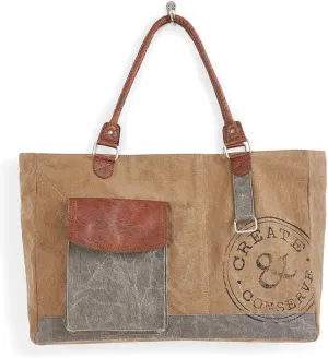 Mona B. Vintage Recycled Upcycled Canvas Create And Conserve with Vegan Leather Trim (Create and Conserve) (Shoulder Bag)