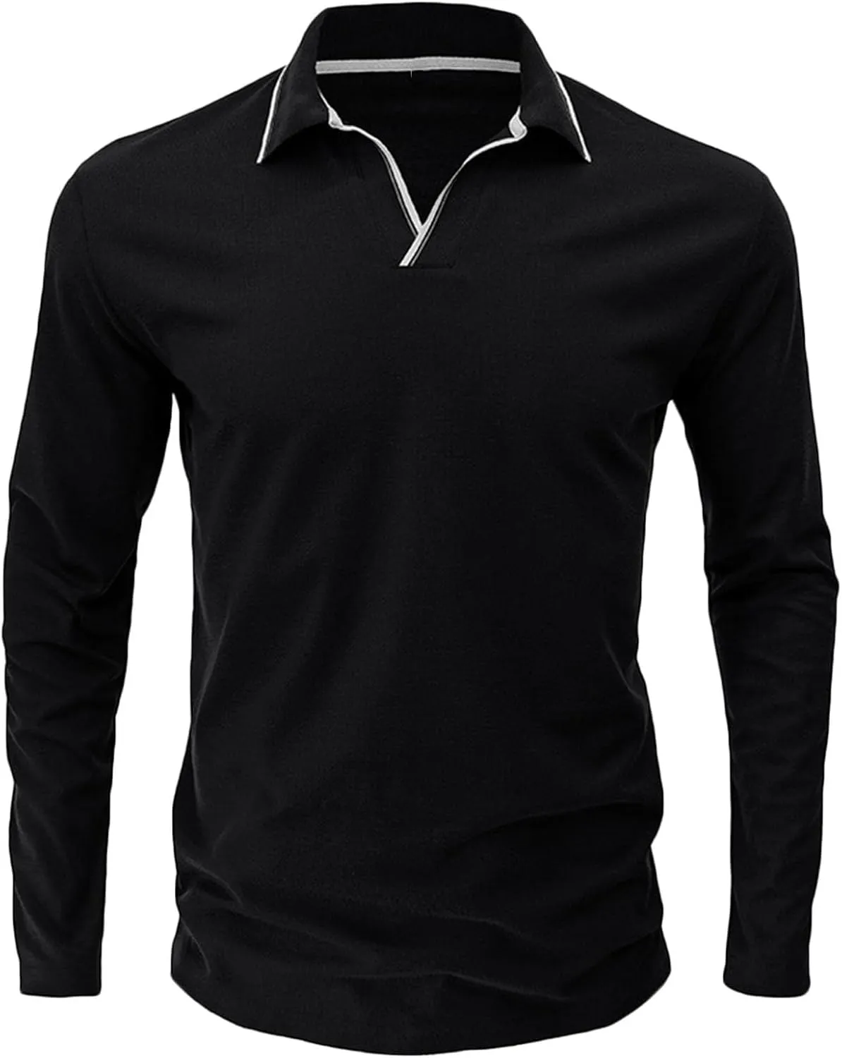Muscularfit Long Sleeve Shirts for Men 2023 Fashion Solid Button Down Polo Shirts Casual Formal Work Collar Pullover T Shirt