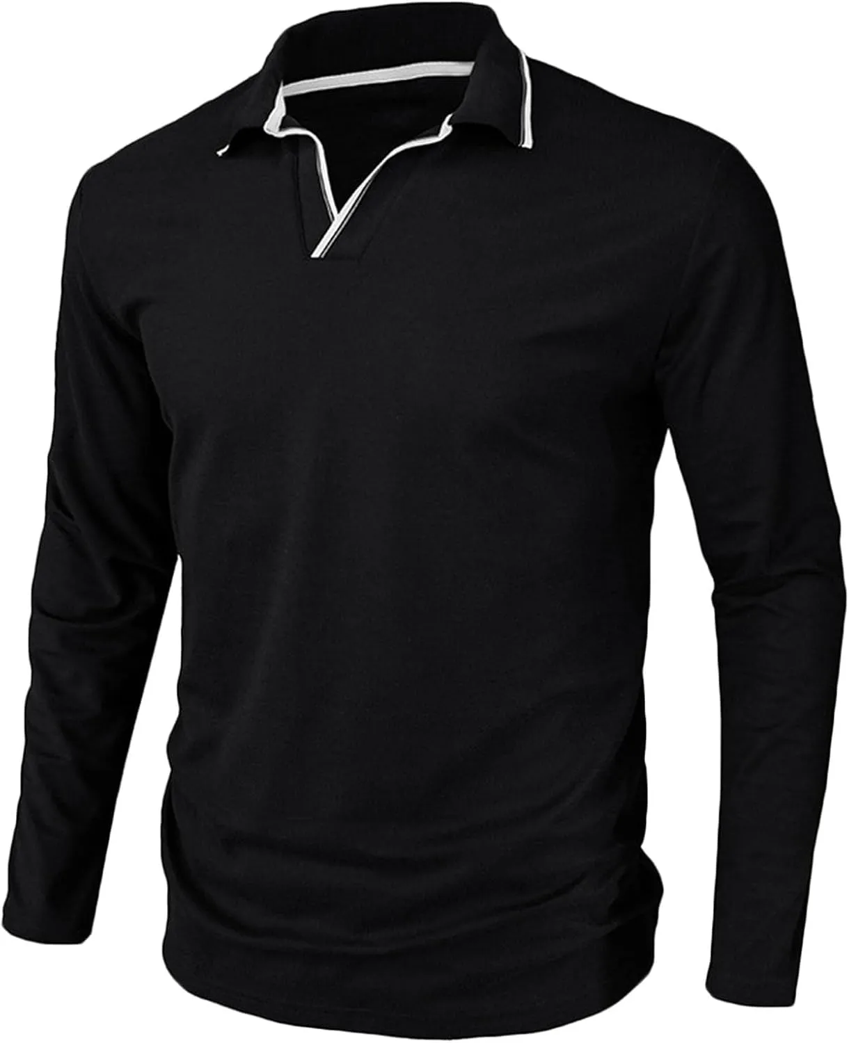 Muscularfit Long Sleeve Shirts for Men 2023 Fashion Solid Button Down Polo Shirts Casual Formal Work Collar Pullover T Shirt