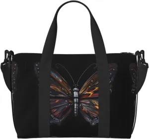 Mystery Butterfly Hand-held messenger travel bag, suitable for work, travel, fitness, tourism, women's casual handbag with zipper,