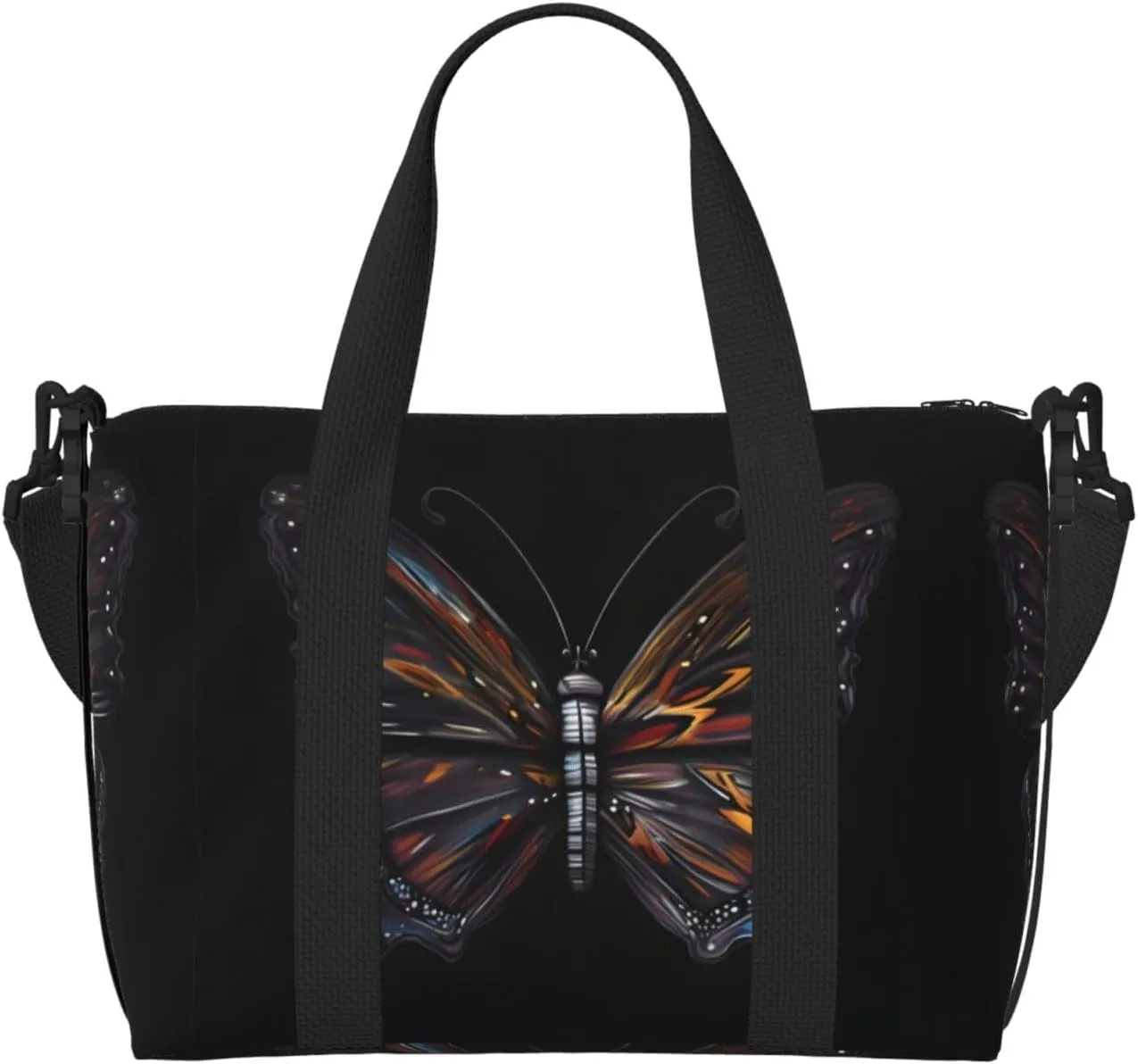 Mystery Butterfly Hand-held messenger travel bag, suitable for work, travel, fitness, tourism, women's casual handbag with zipper,