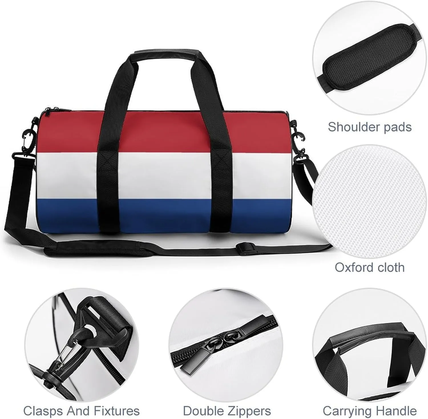 Netherlands Flag Large Capacity Sports Duffel Bag for Gym Travel Weekend for Men Women