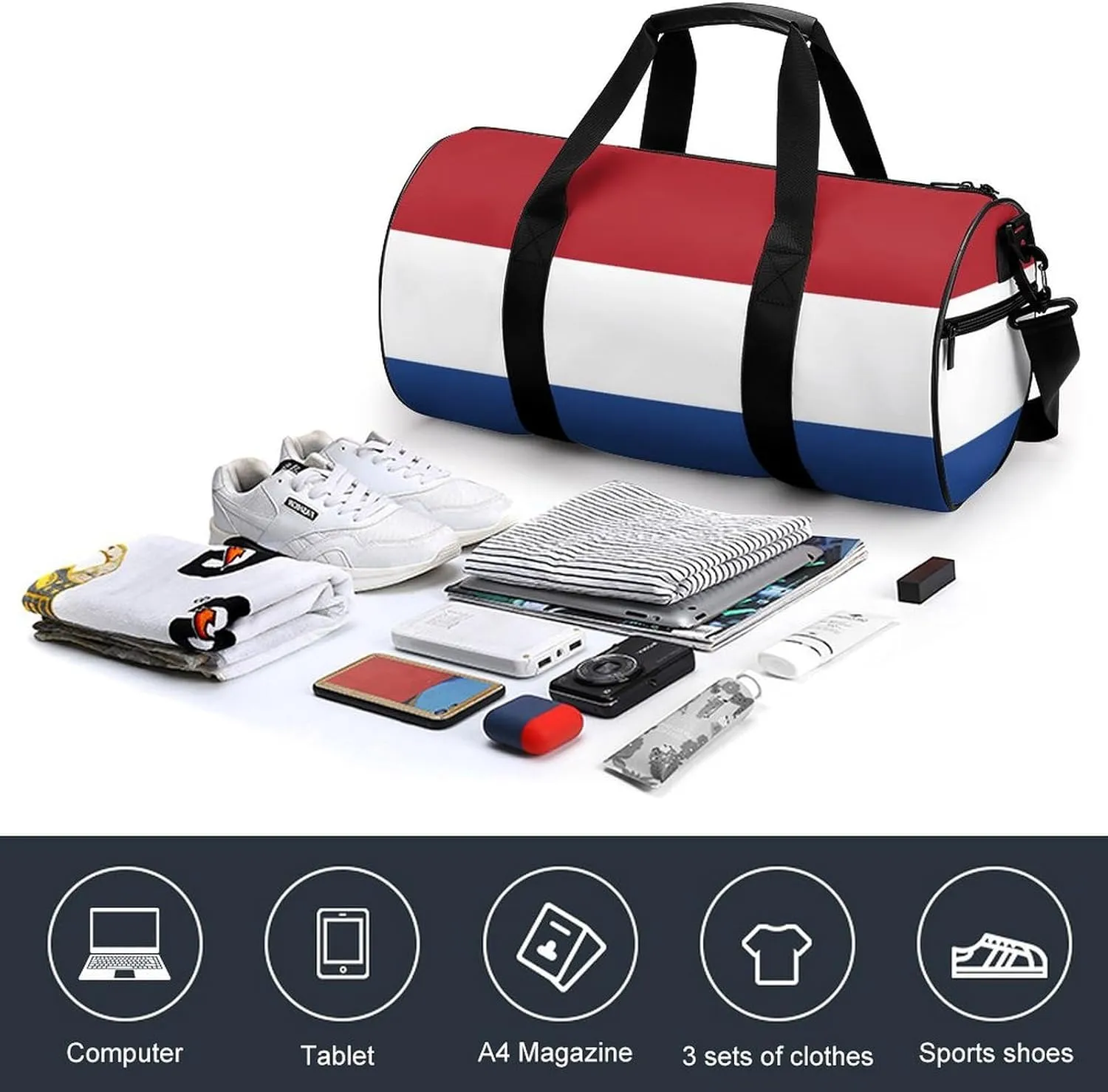 Netherlands Flag Large Capacity Sports Duffel Bag for Gym Travel Weekend for Men Women