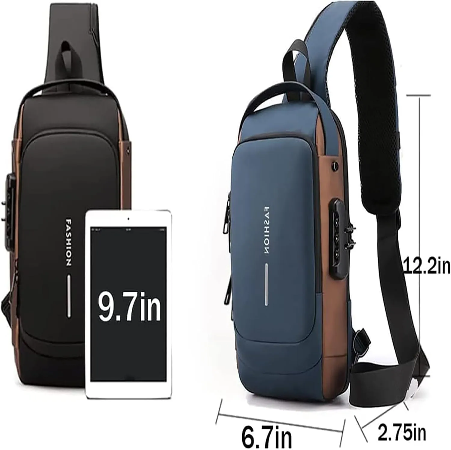 New Carbon Fiber Streamline Anti-Theft Sling Bag, Usb Charging Sport Sling, Waterproof Shoulder Backpack (Black-A)