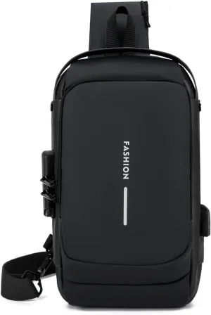 New Carbon Fiber Streamline Anti-Theft Sling Bag, Usb Charging Sport Sling, Waterproof Shoulder Backpack (Black-A)